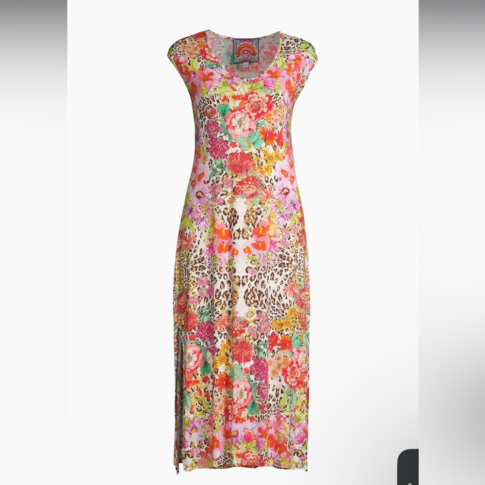 Johnny Was Pink Floral & Leopard Print Midi Dress